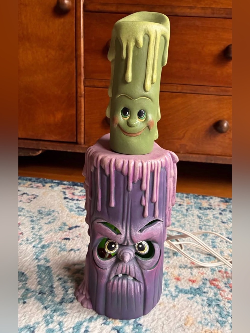 Whimsical Purple & GreenHalloween Hand-Painted Ceramic Electric Candle Lantern